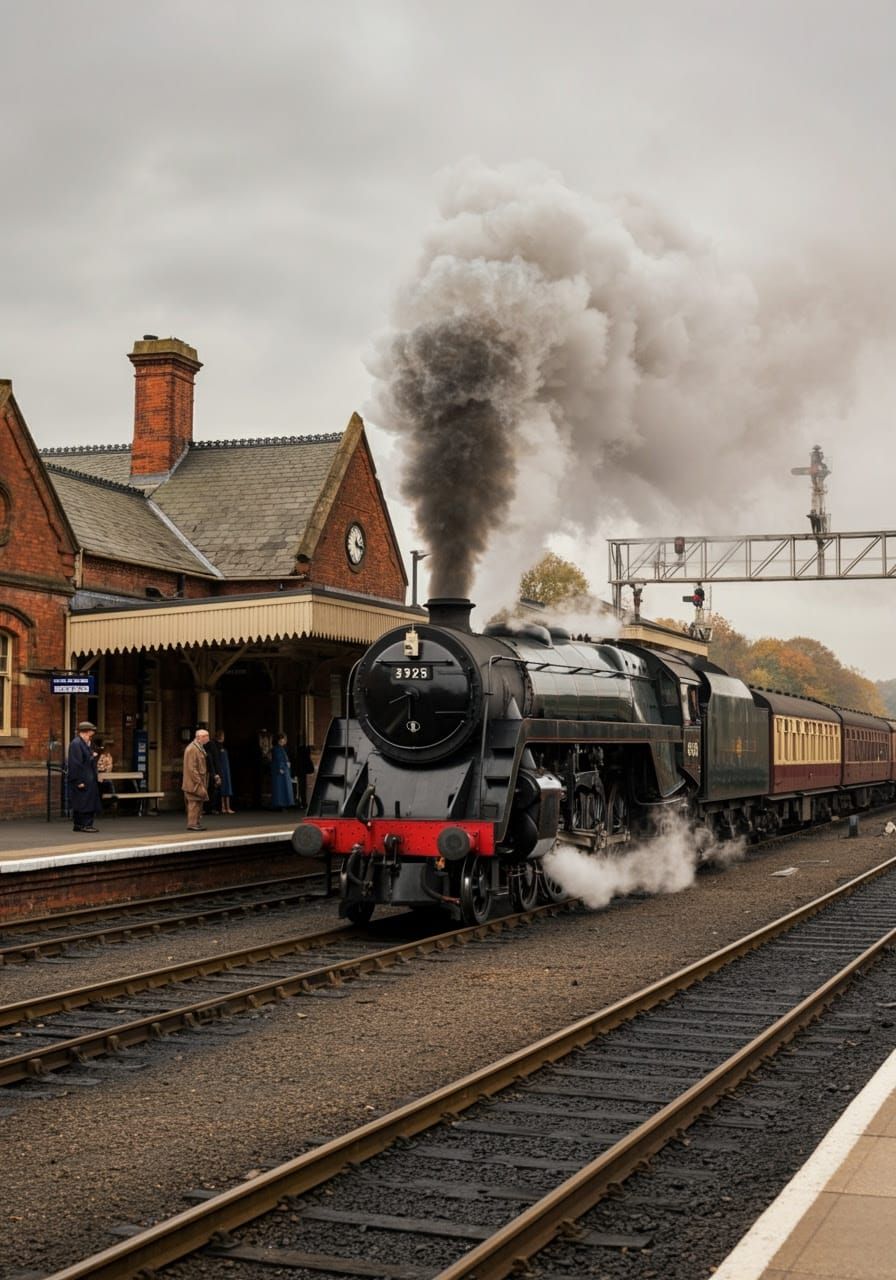 Vintage Train Station Scene in a Steam Era Setting