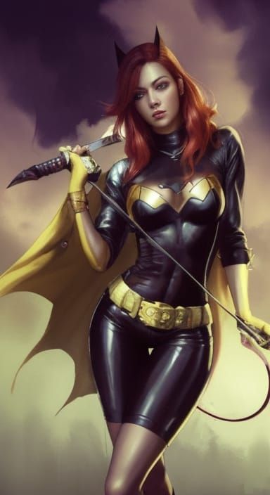 Confident Gothic Heroine in Neon-Lit Noir