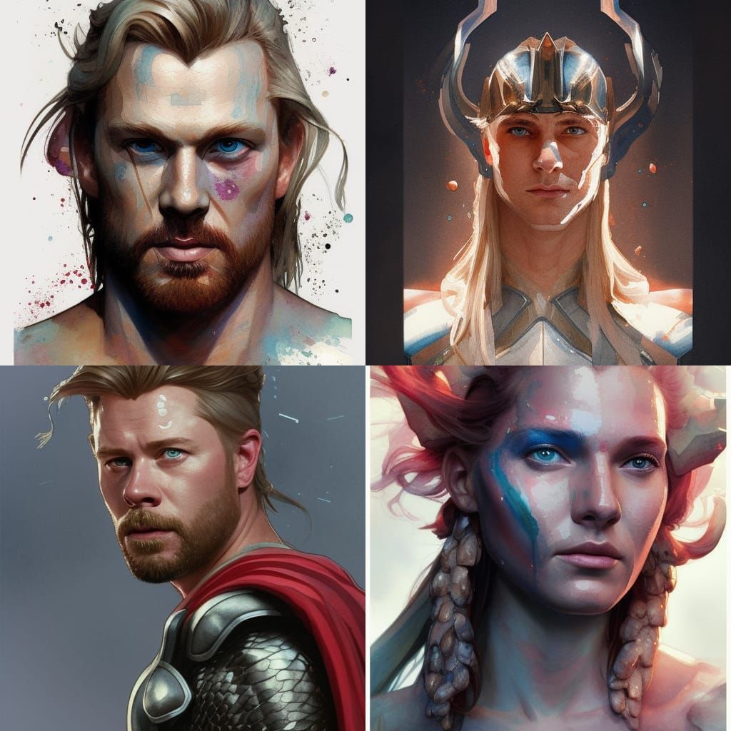 Watercolor Portrait of Thor in Art Nouveau Style