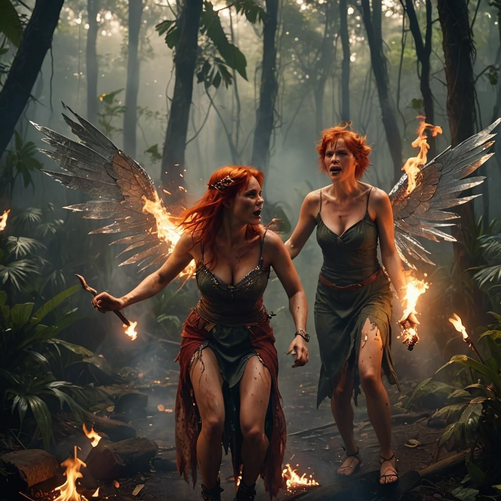 Fiery Fairy and Werewolf Battle in Jungle