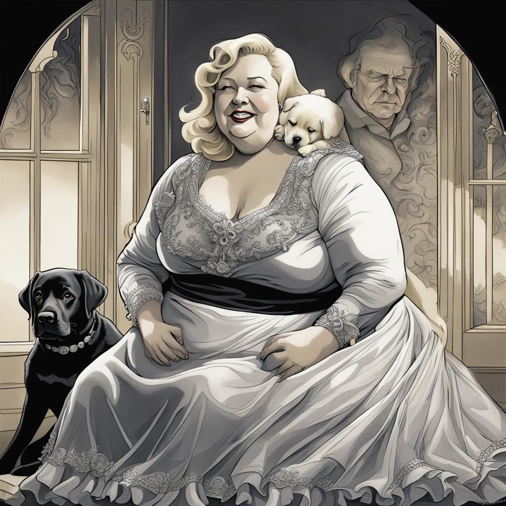 Expressionist Comic Noir: Woman and Labrador
