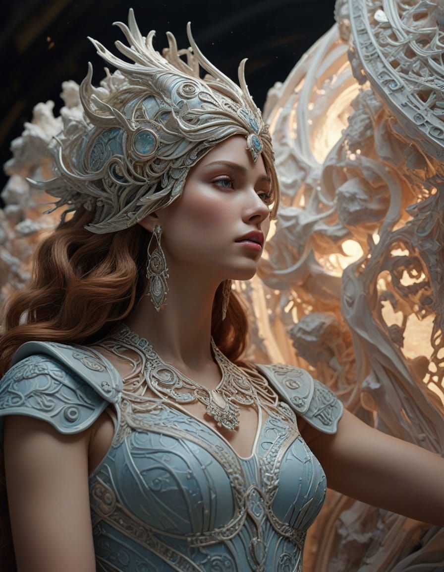 Celestial Goddess Carved From Asteroid in Art Nouveau Style