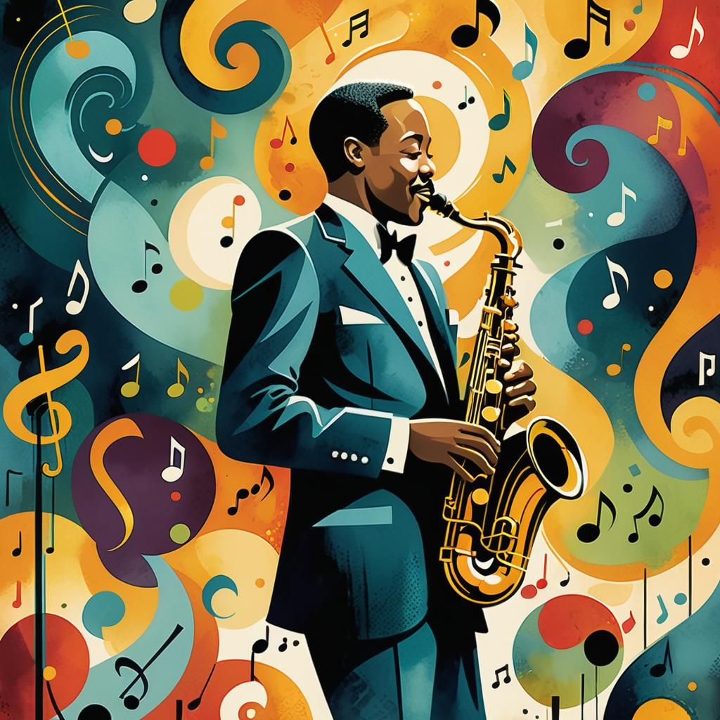 A2727 - Playful Harmonies: A Whimsical Jazz Journey in Art a...