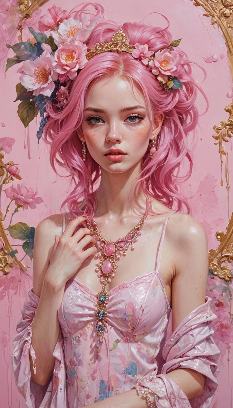 Fantasy Girl with Passport in Dripping Paint Style