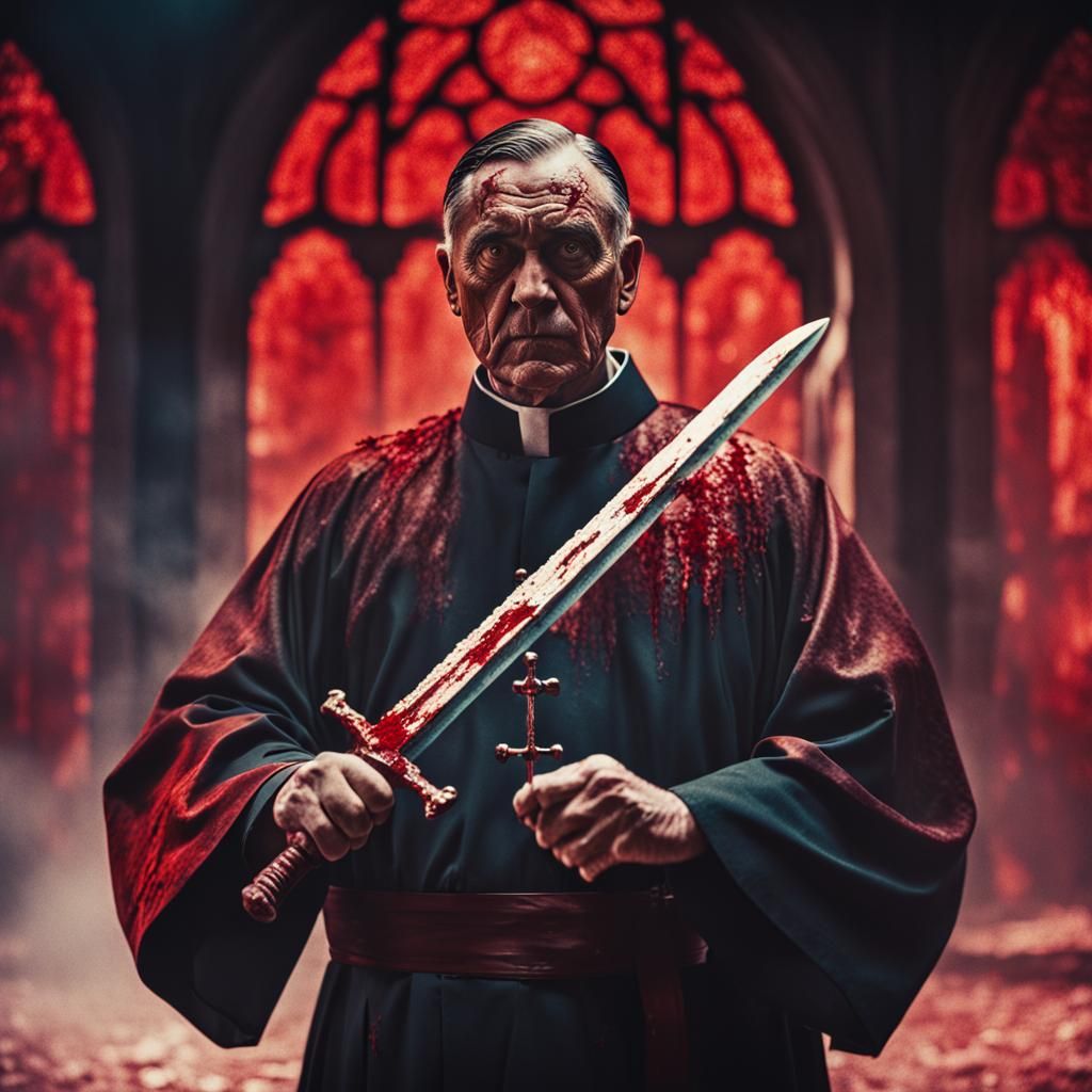 Priest with Bloody Sword: Cinematic Film Still