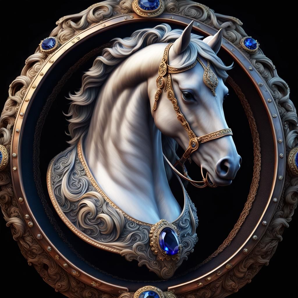 Majestic Jeweled Horse Bust: Digital Matte Painting
