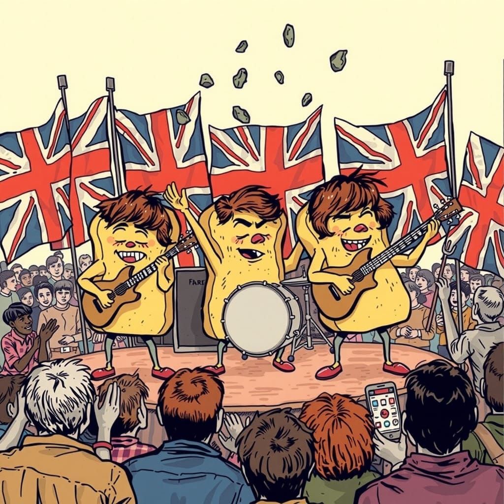 Anthropomorphic Bread Roll Band Stones Confused Audience