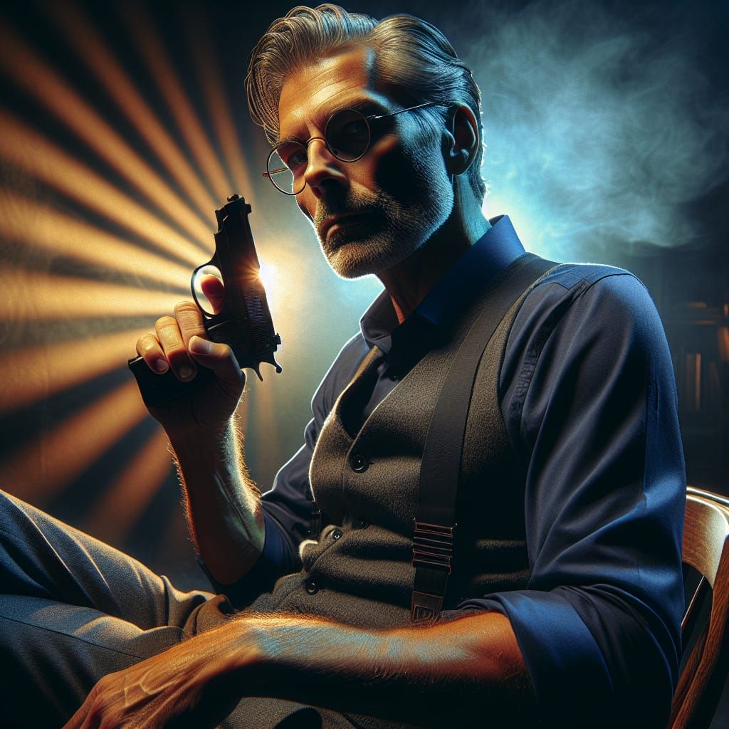 Hyperrealistic Man in Glasses on Wooden Chair with Colorful ...