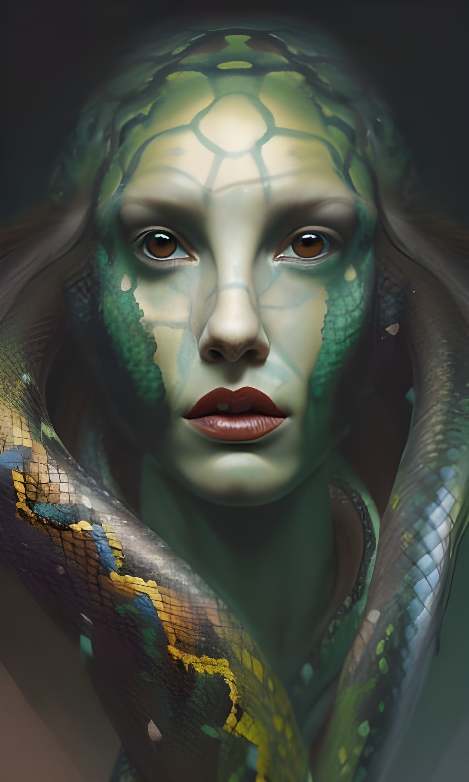 Threatening Medusa Goddess in Hyperdetailed Style