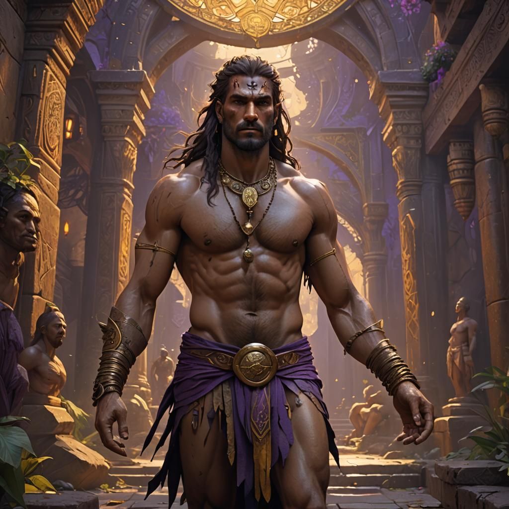 Dark Fantasy Loincloth Man: Hyperdetailed Digital Art