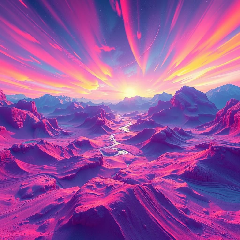 Vaporwave Panoramic Landscape in Neon with VHS Glitch