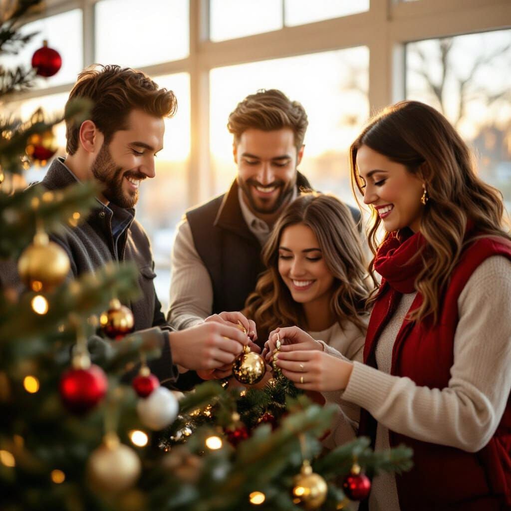 Joyful Christmas Tree Decorating Scene