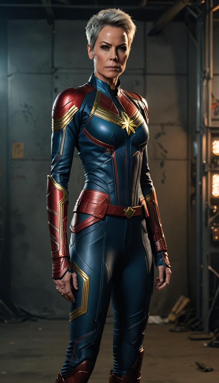 Jaime Lee Curtis dressed as CAPTAIN MARVEL