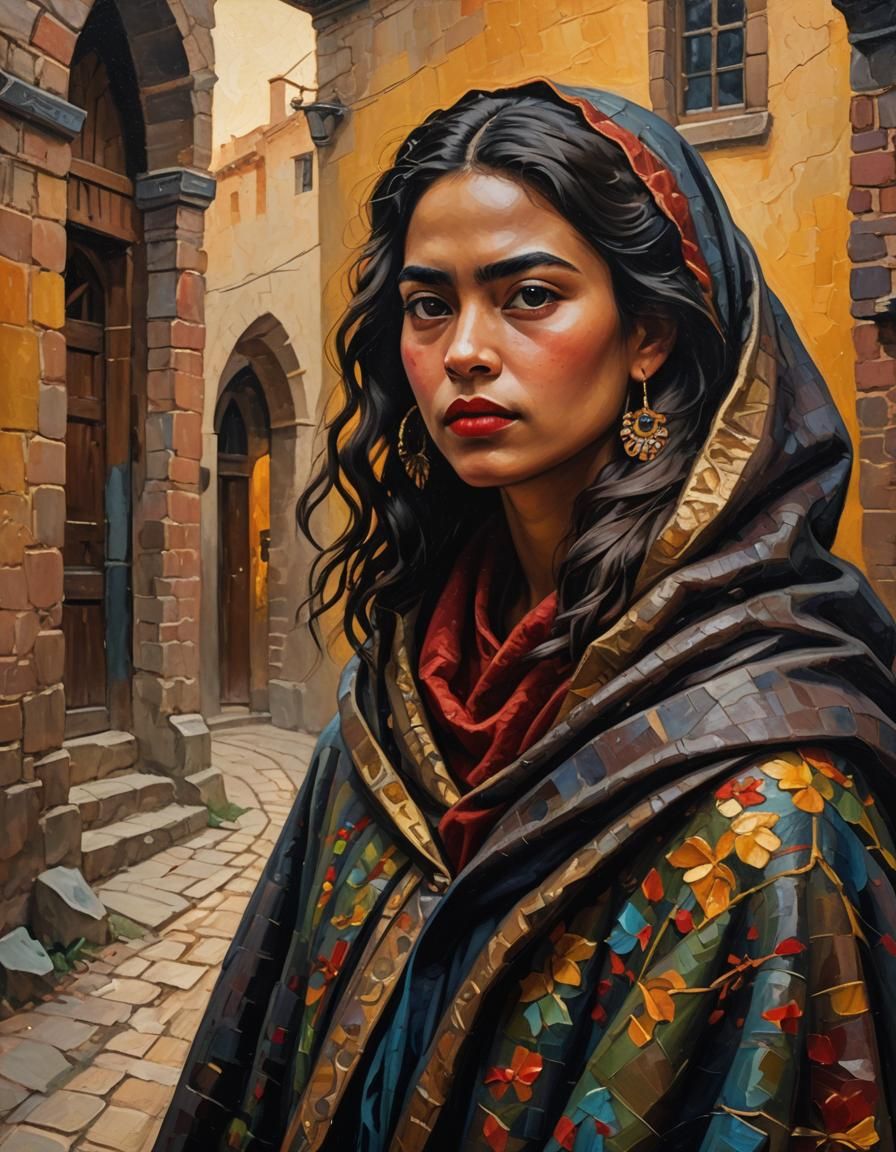 Hispanic Woman in Neo-Impressionist Oil Painting