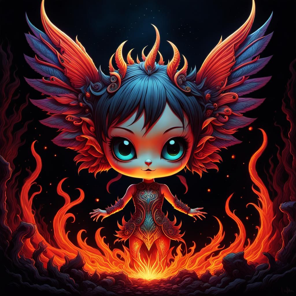 Chibi Hell Pixie with Fire Wings