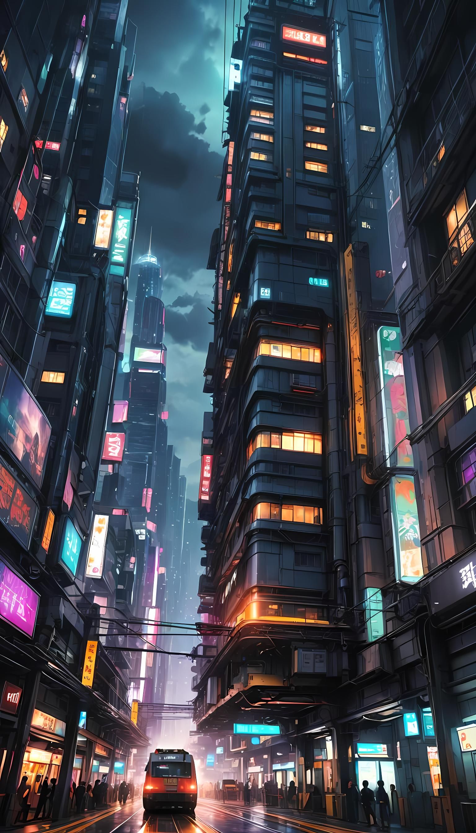 Cyberpunk Skyscraper in Vivid Anime Style