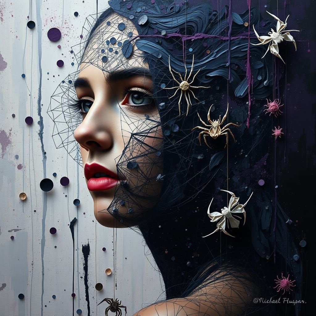 Woman in Cobwebs: A Fusion of Expressive Art Styles