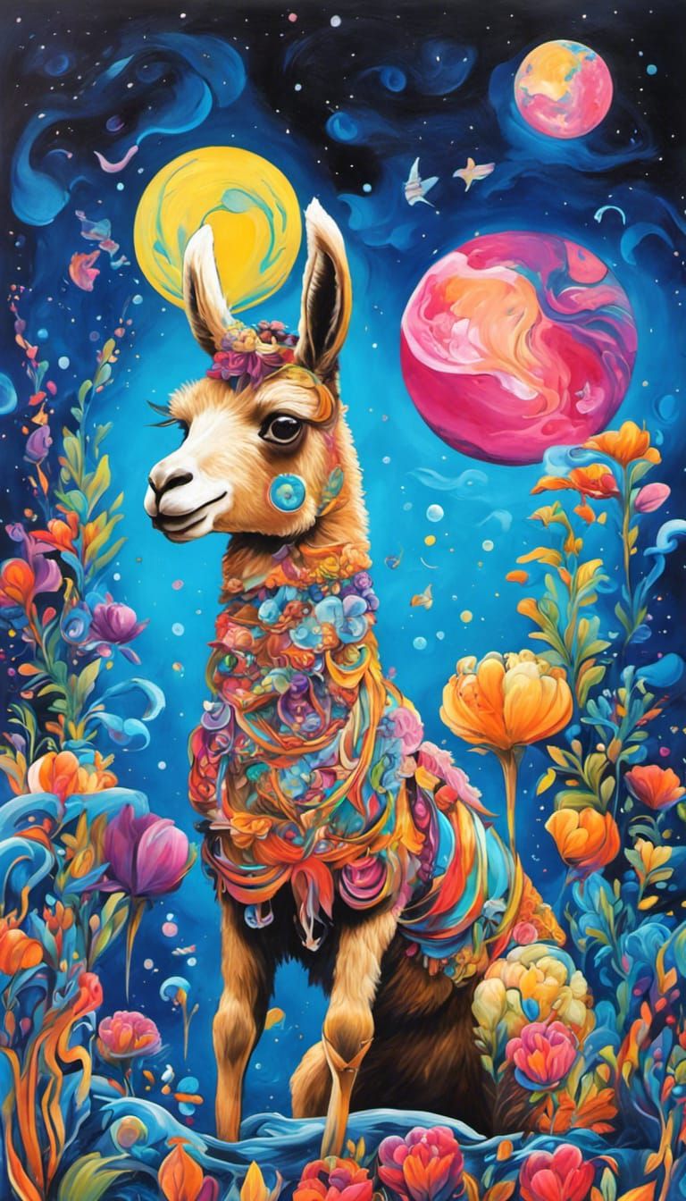 Llama as Pisces Dreamer in Graffiti Art
