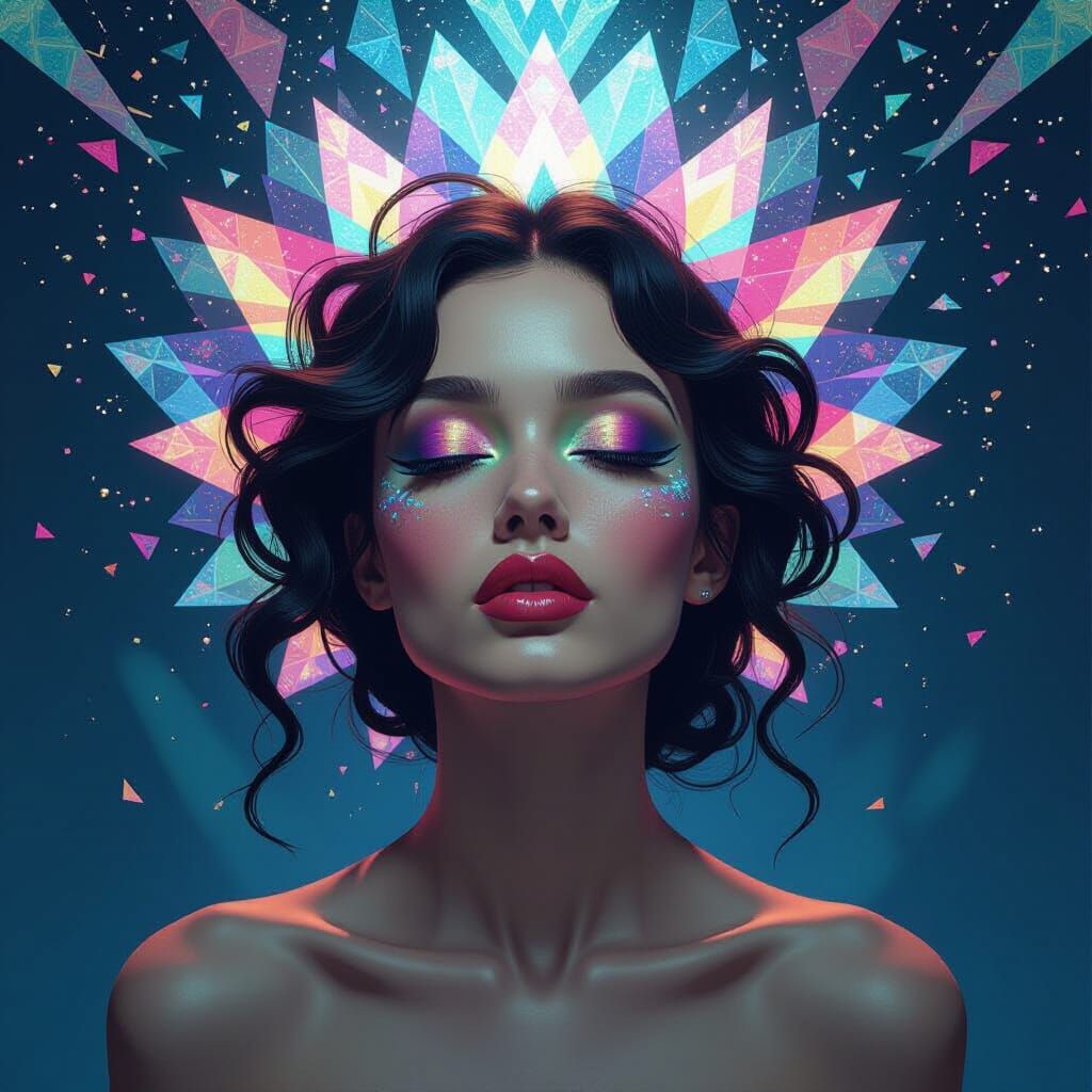 Surreal Morpho Portrait in Psychedelic Futurism Style