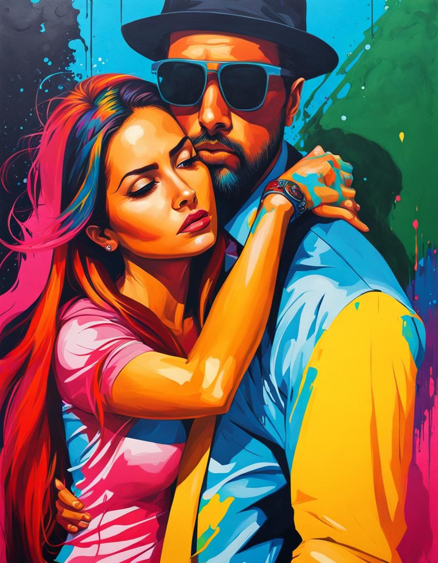 Hispanic Woman and Ginger Man in Graffiti Art