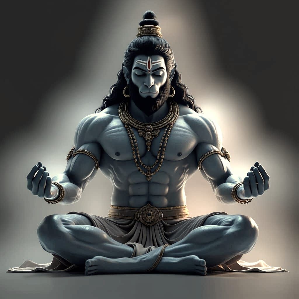 Lord Hanuman Meditating: Powerful 3D Render