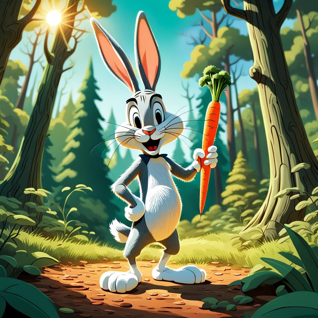 Bugs Bunny in Forest, Classic Cartoon Style