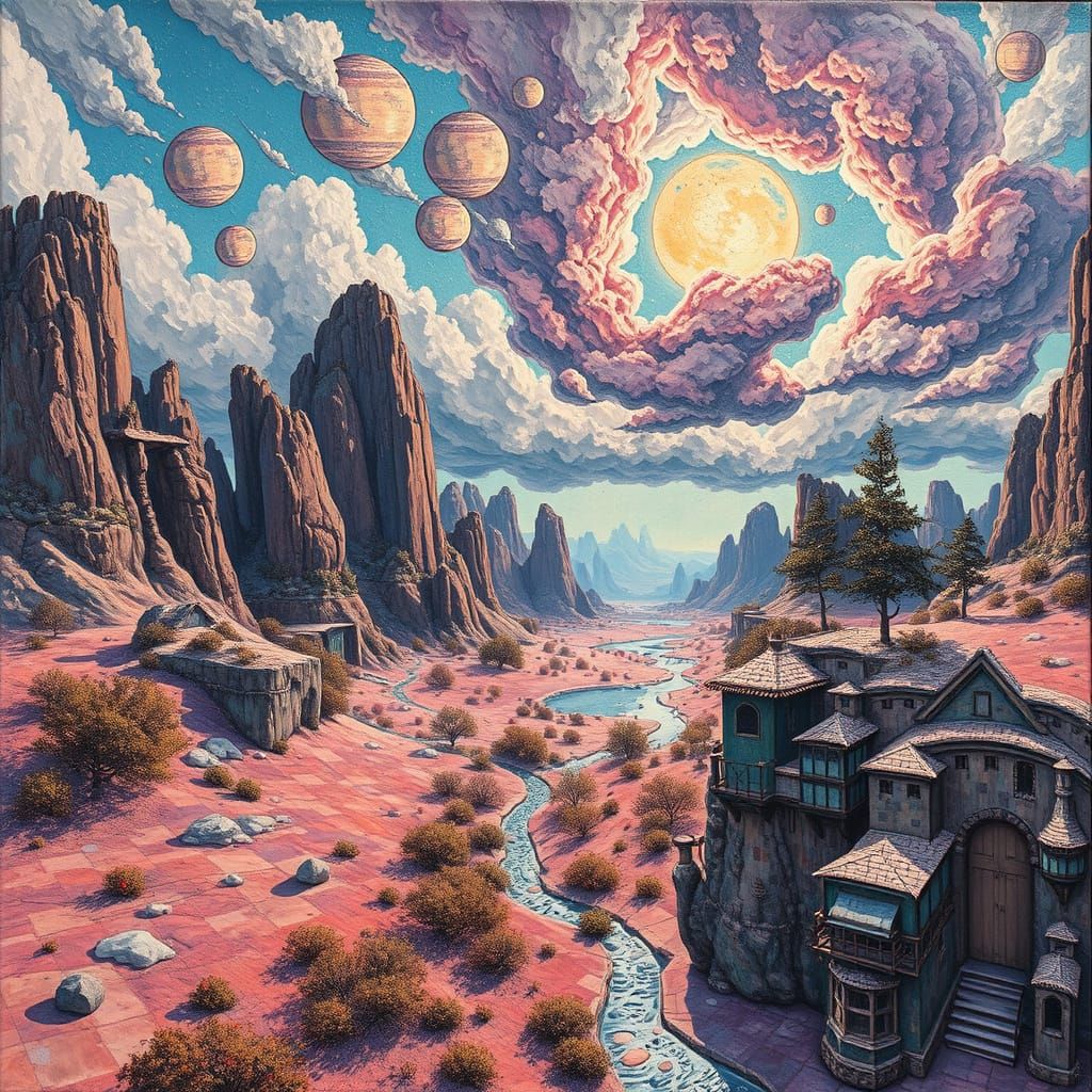 Surreal Glass Sky Landscape in Impasto Style