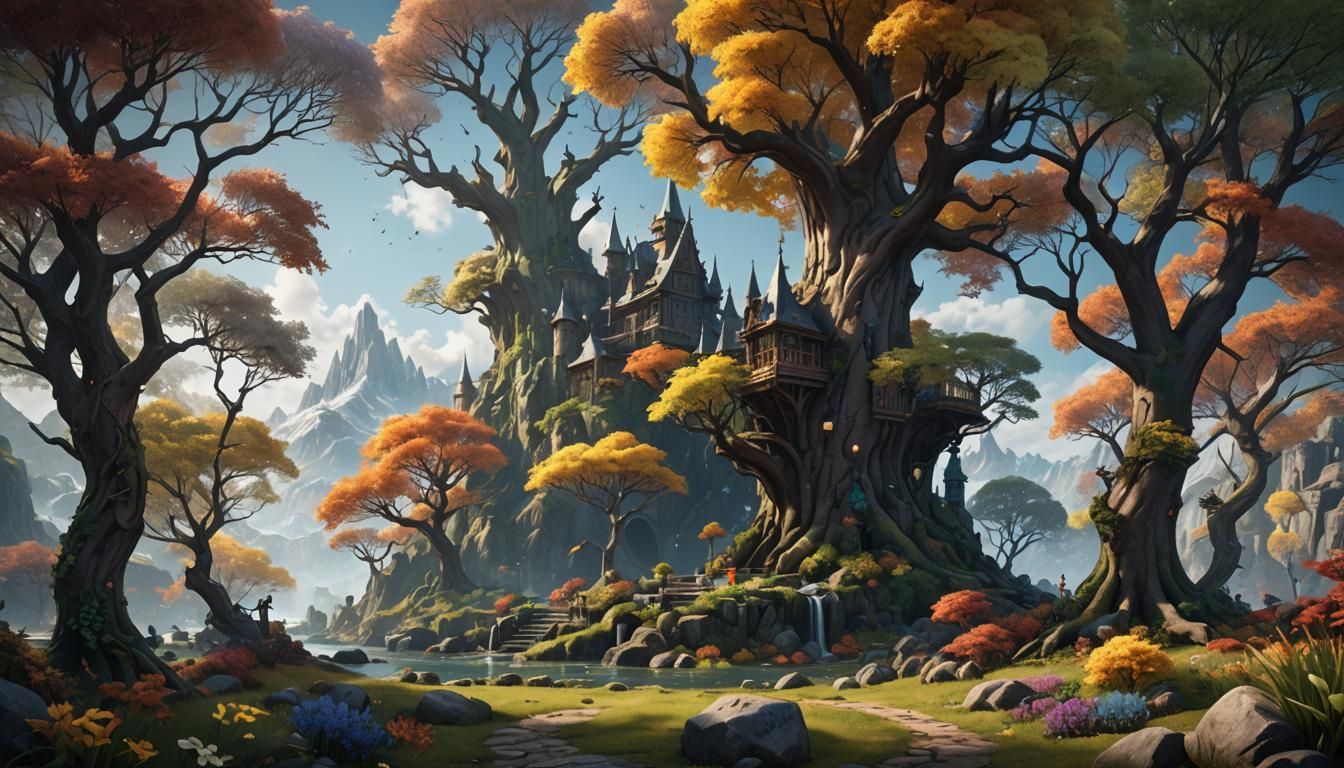 Fantastical Four Seasons Landscape in Detailed Matte Paintin...