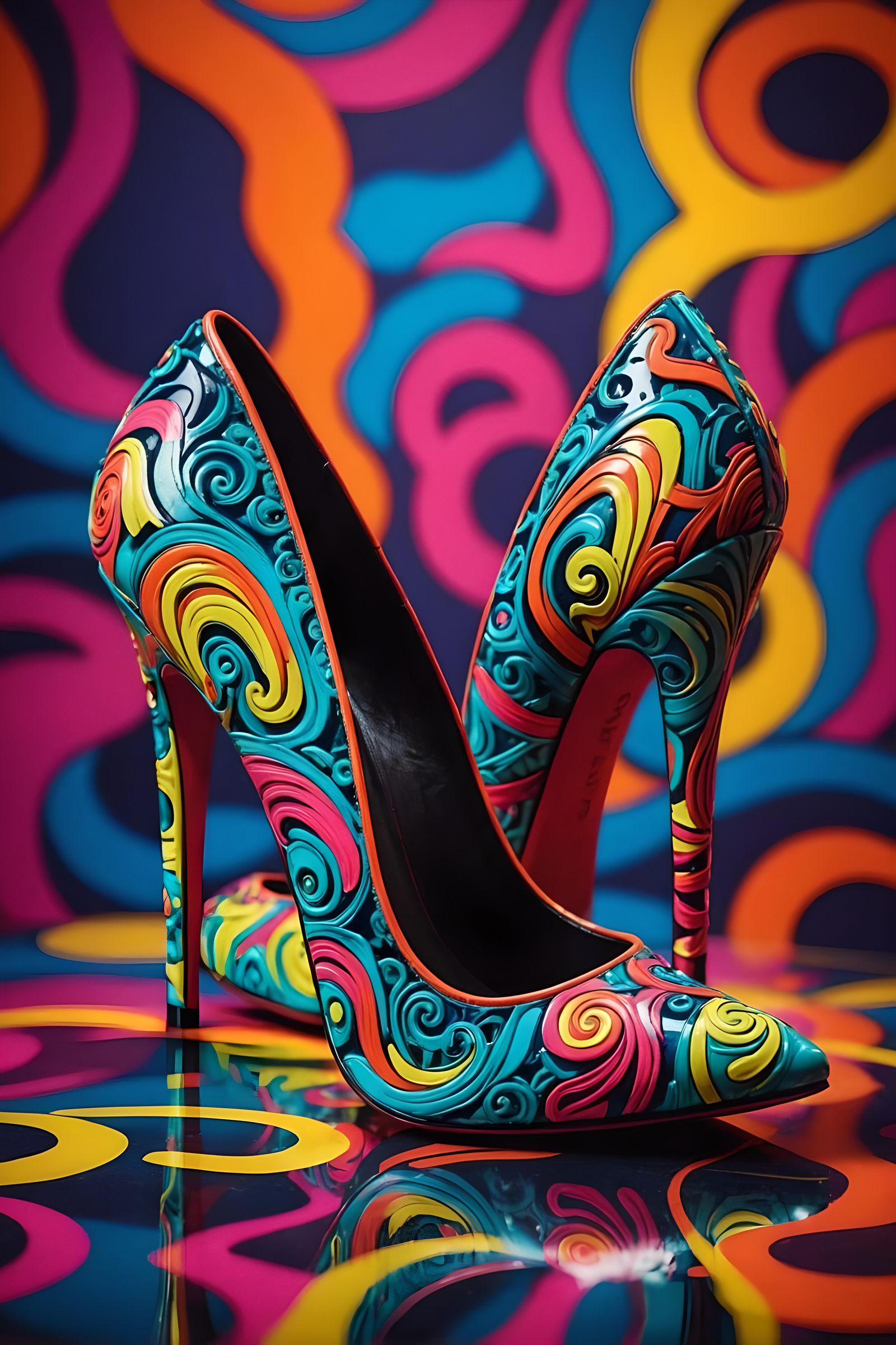 Neon High Heel in Vintage Pop Art Style