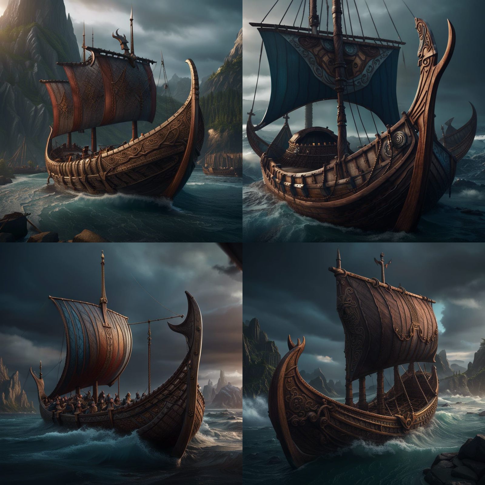 Detailed Viking Ship Matte Painting