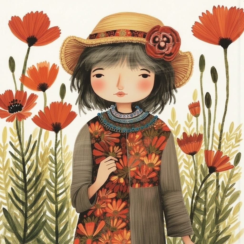 Whimsical Poppy Blossom in a Fantastical Landscape