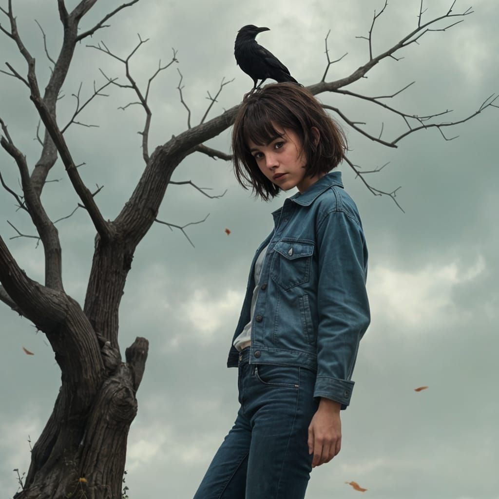 Tomboy Under Bare Tree with Crow