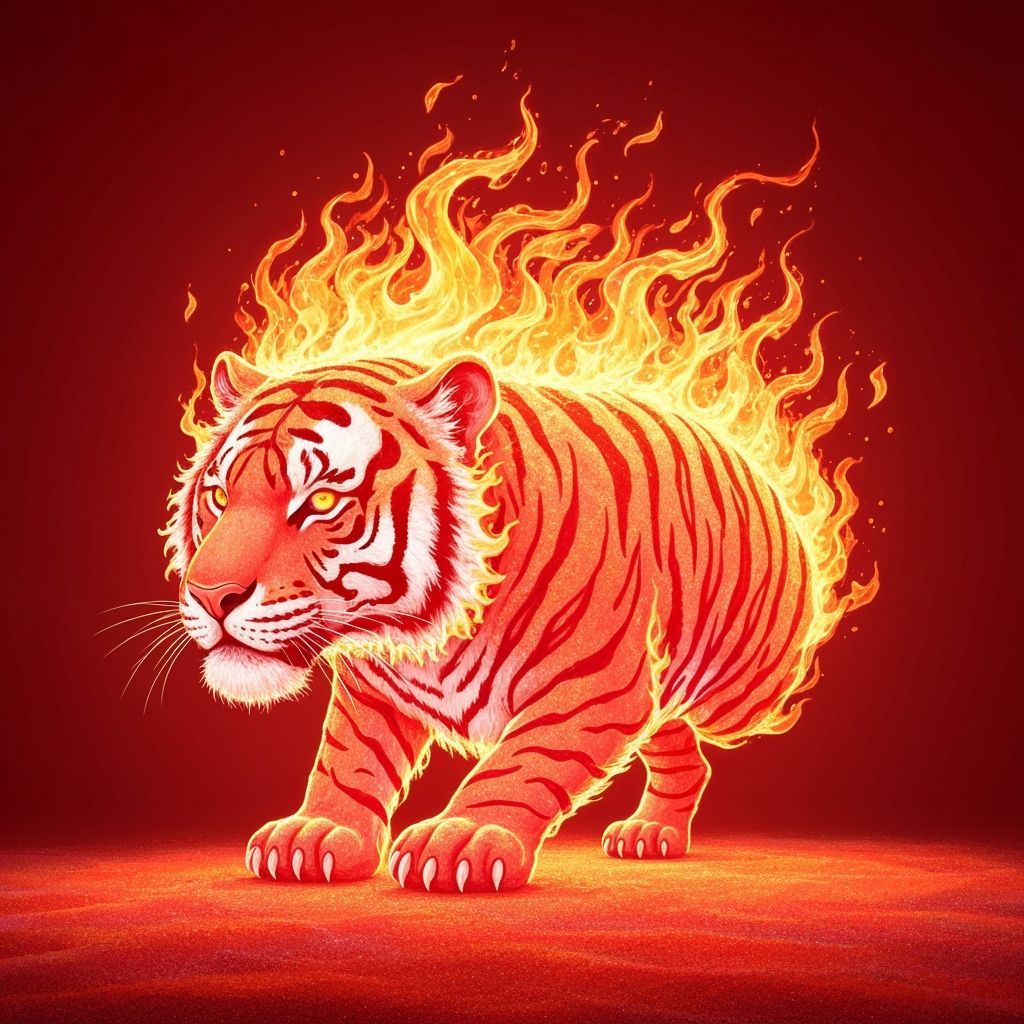 Vibrant Candy Art Tiger Made of Flames