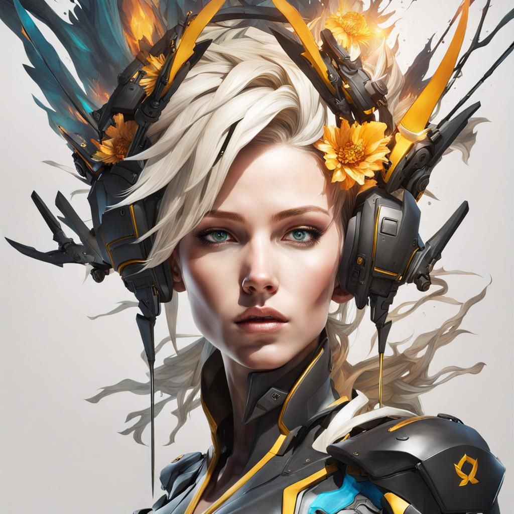 Overwatch Mercy Portrait in Inkblot Style