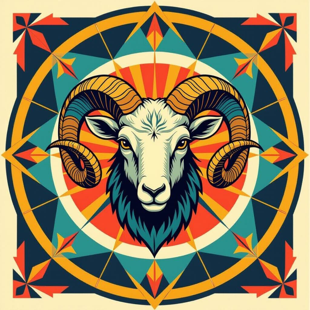 Aries Symbol in Geometric Graphic Style