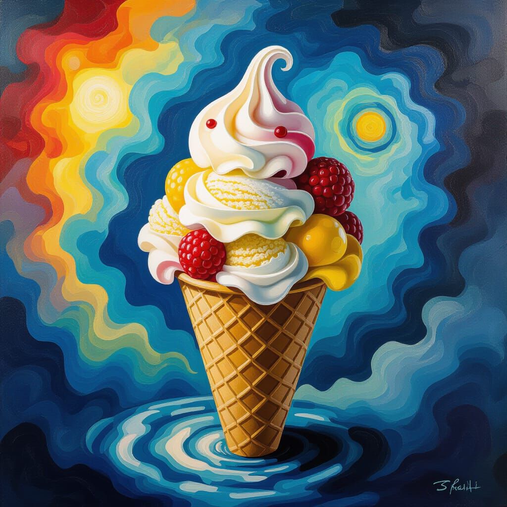 Surreal Ice Cream Dreamscape in Hyperrealistic Detail