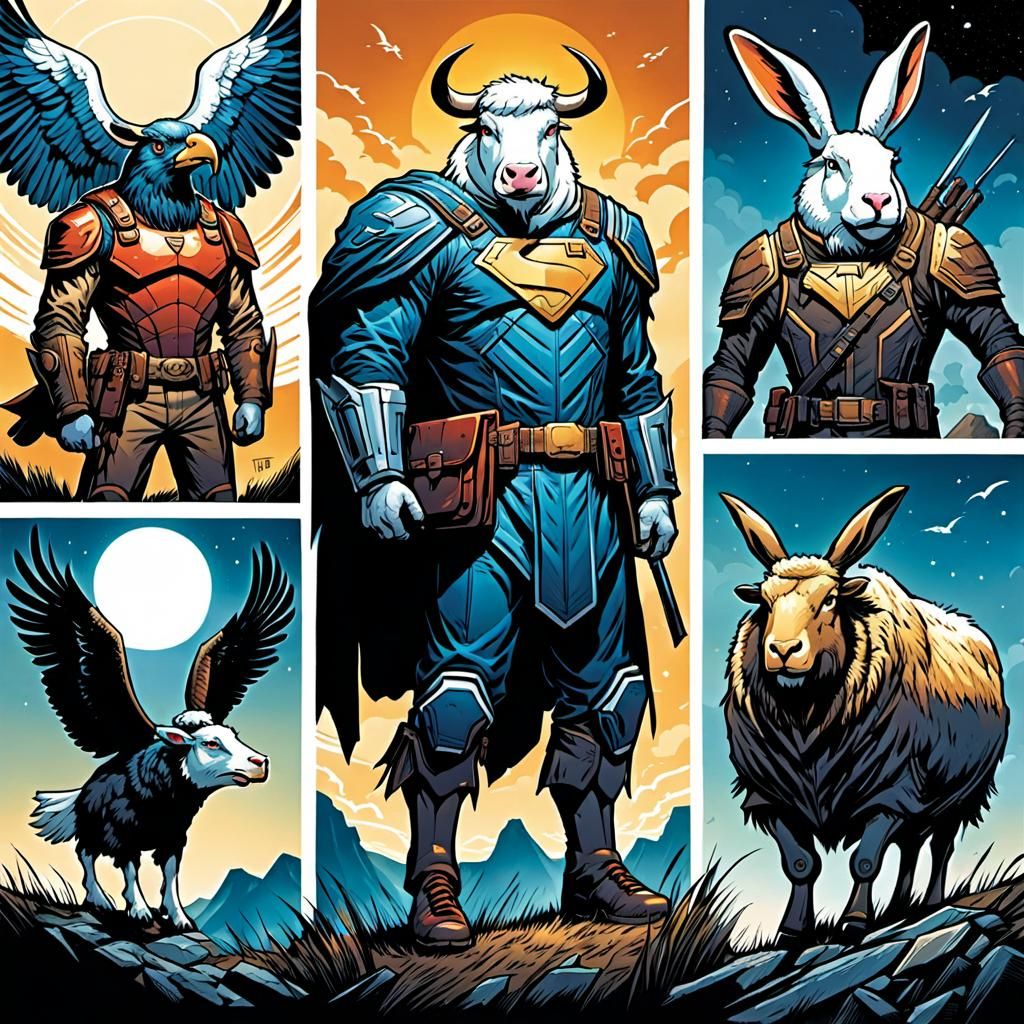Animal Heroes in Comic Book Art Style