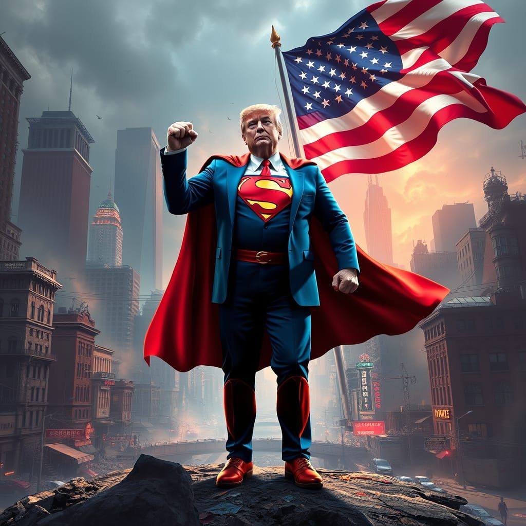 Heroic Donald Trump in Superman Suit Saves the Day