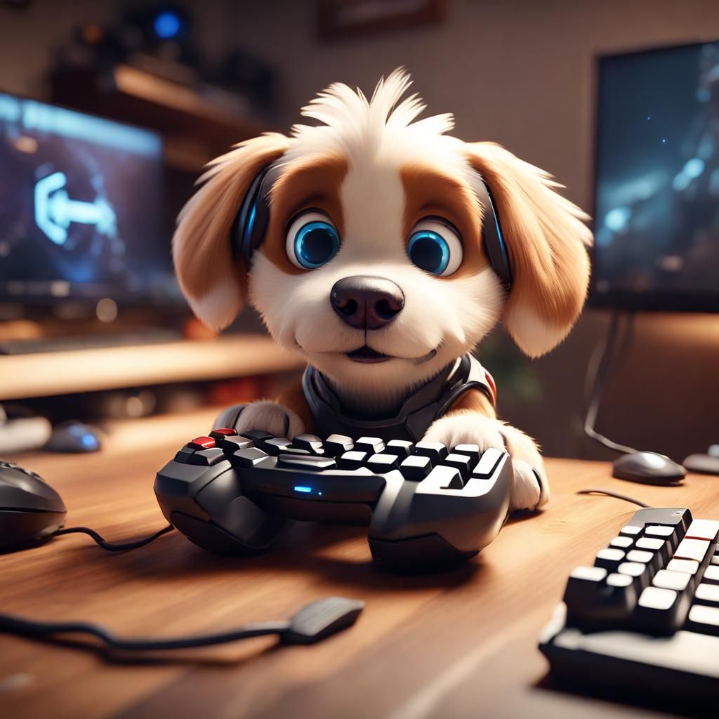Gamer Dog Masterpiece in 3D Cinematic Style