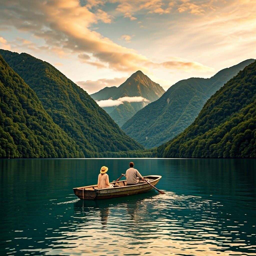 Romantic Sunrise on Emerald Lake Landscape