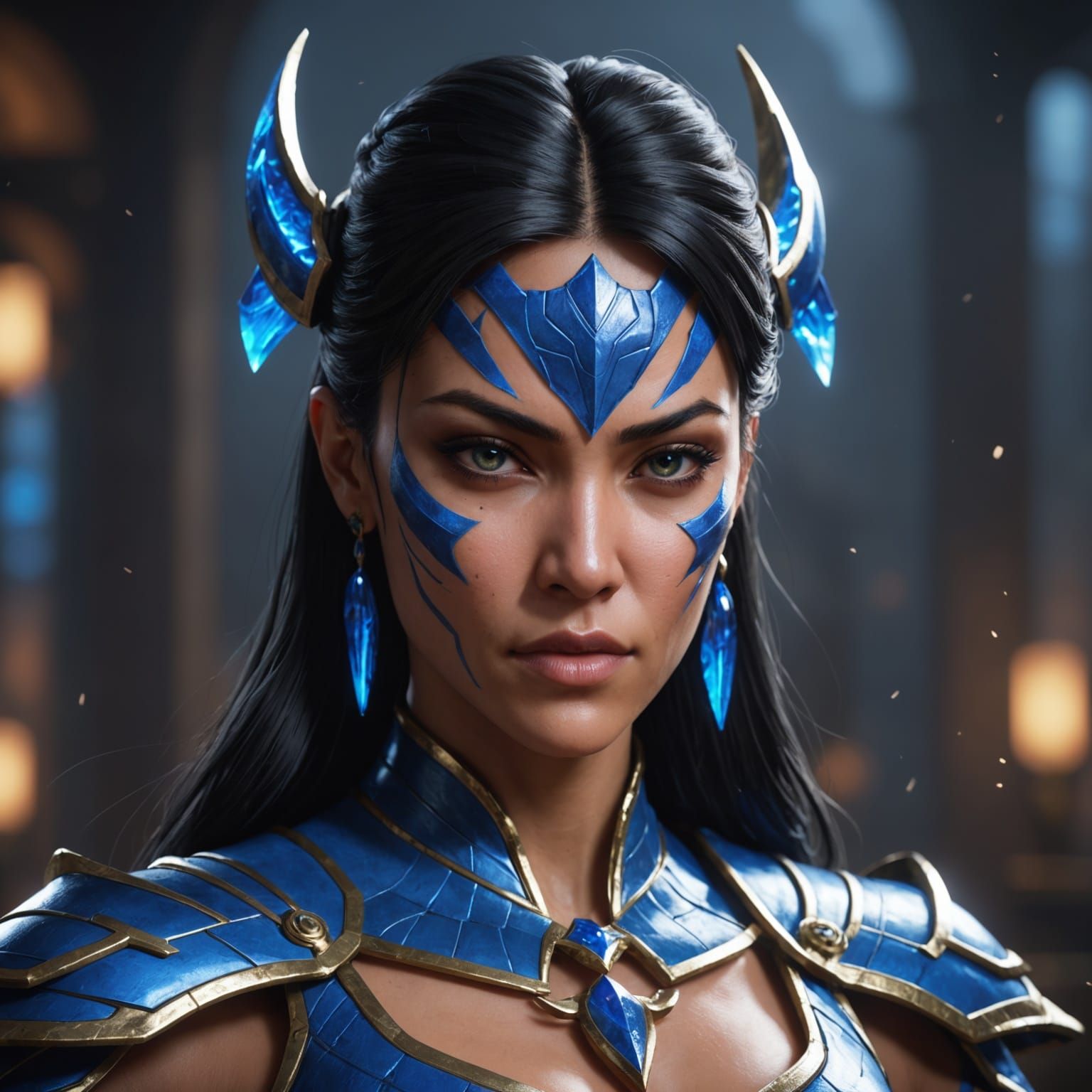 Cyberpunk-Inspired Portrait of a Warrior Maiden in Triadic C...