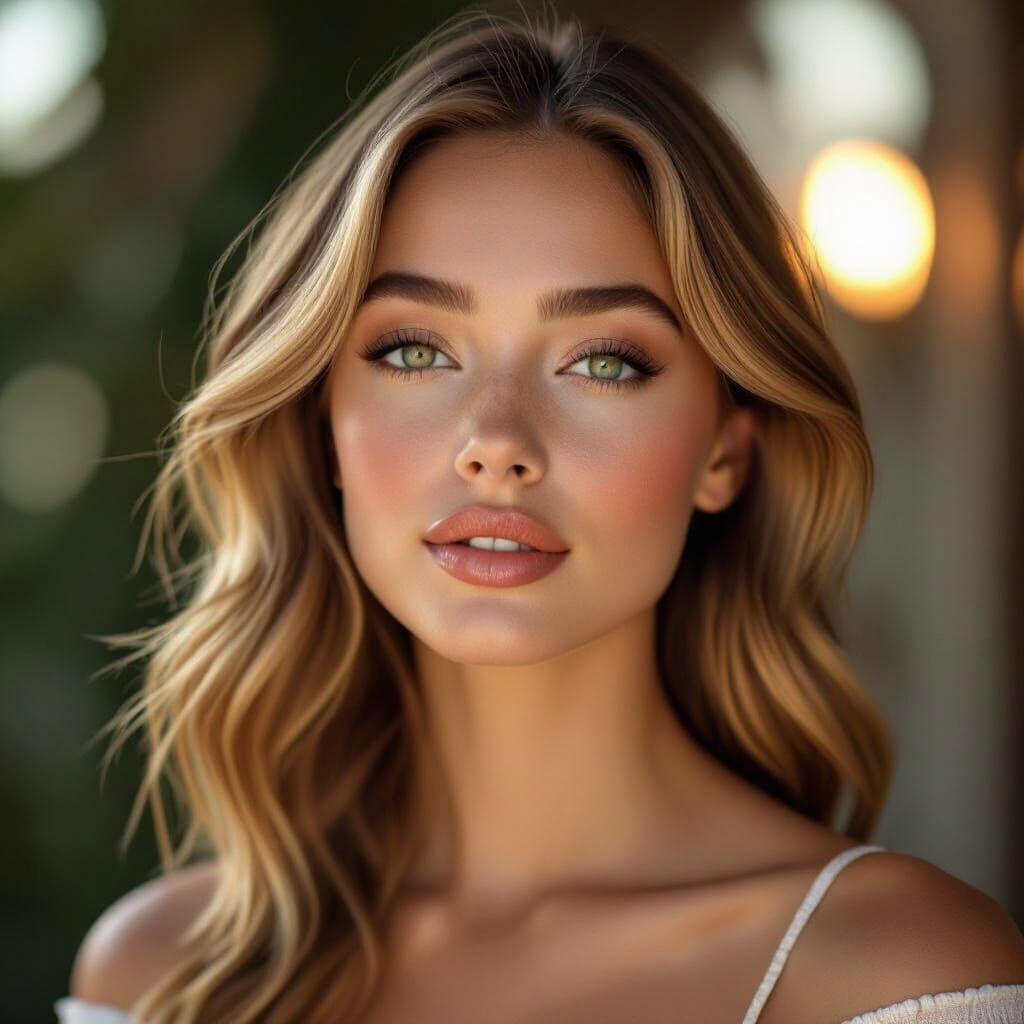 Photorealistic Portrait of a Young Woman in Golden Light