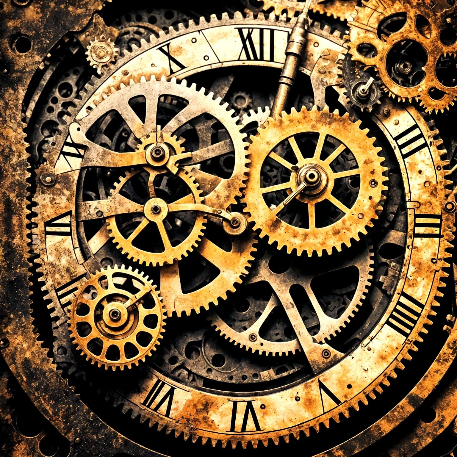 Steampunk Clockwork in Modern Ink Painting Style