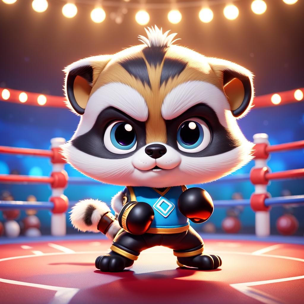 Chibi Raccoon Boxer in 3D Digital Art