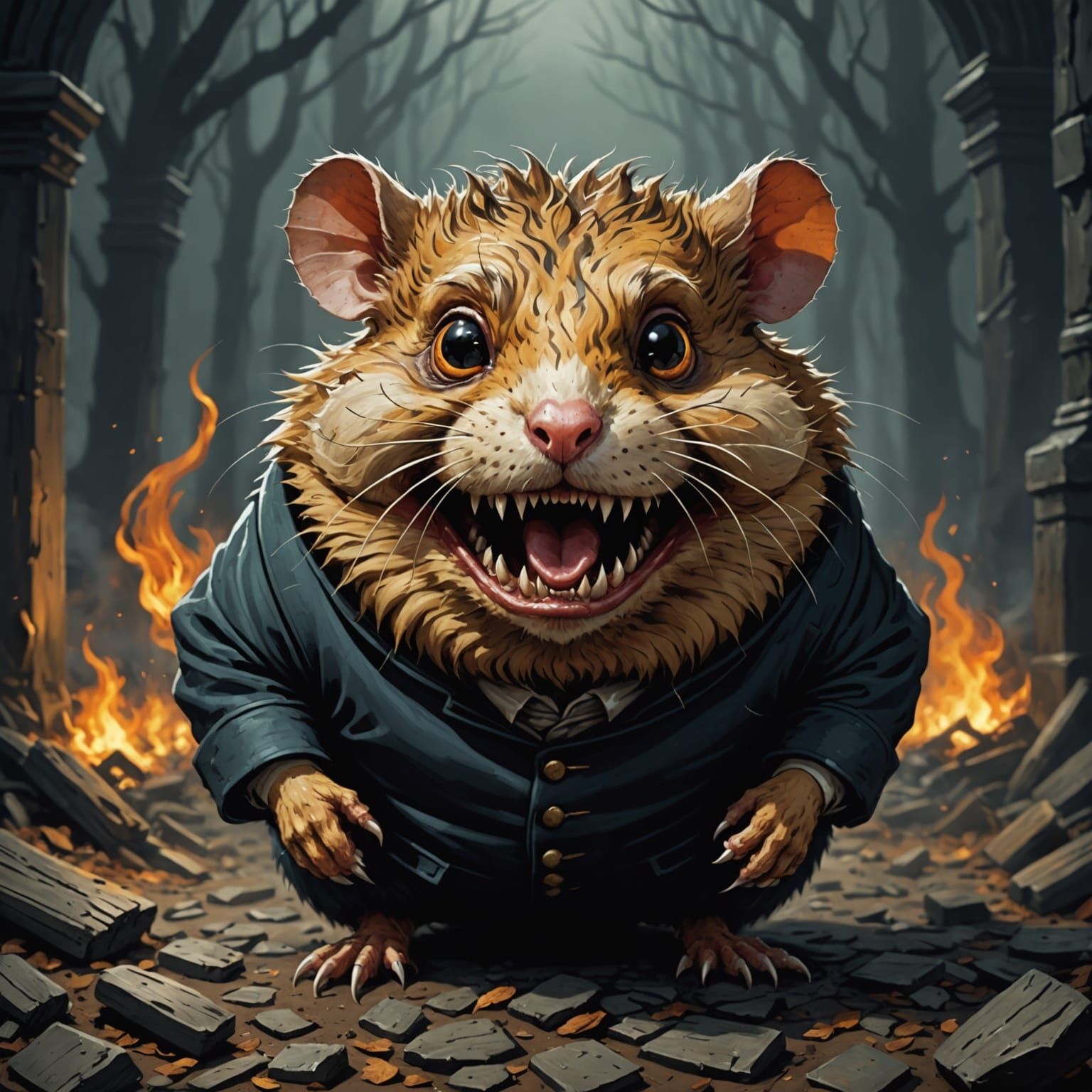 Horror Hamster with Elongated Teeth in Gustave Doré Style