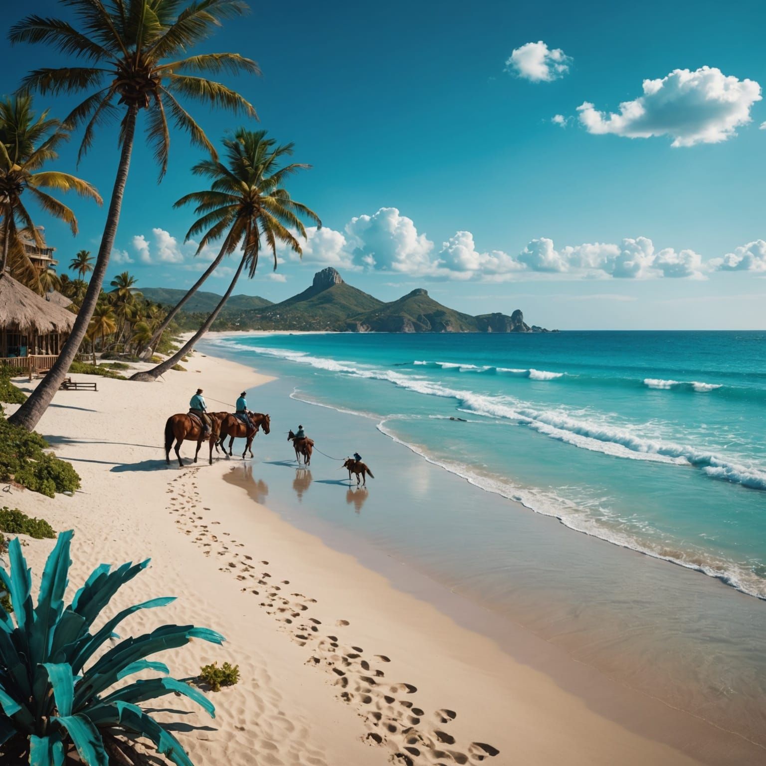 Mexican Beach Scene with Horses, Detailed Matte Painting