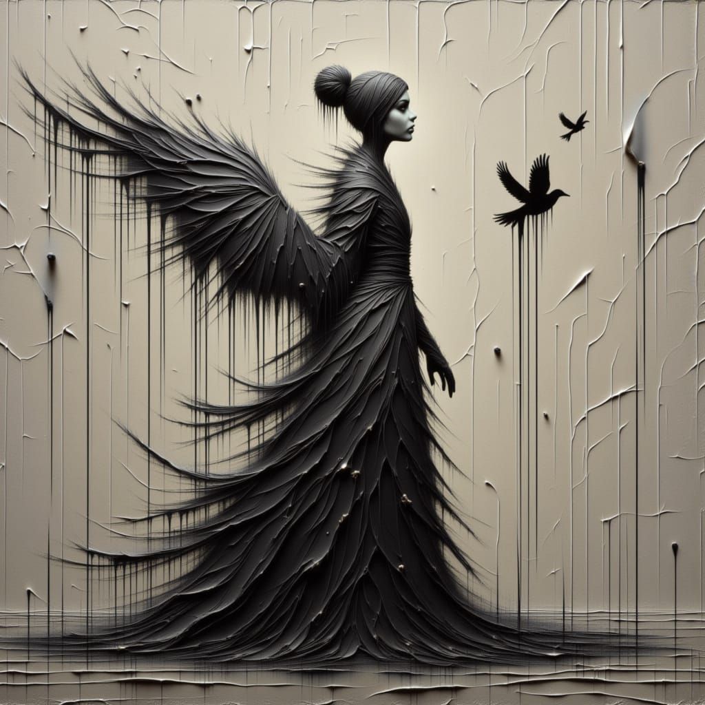 Gothic Feathered Figure in Haunting Portrait