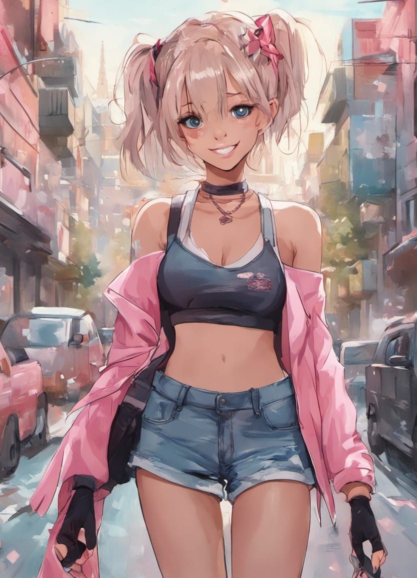 Smiling Woman in Street Art Style