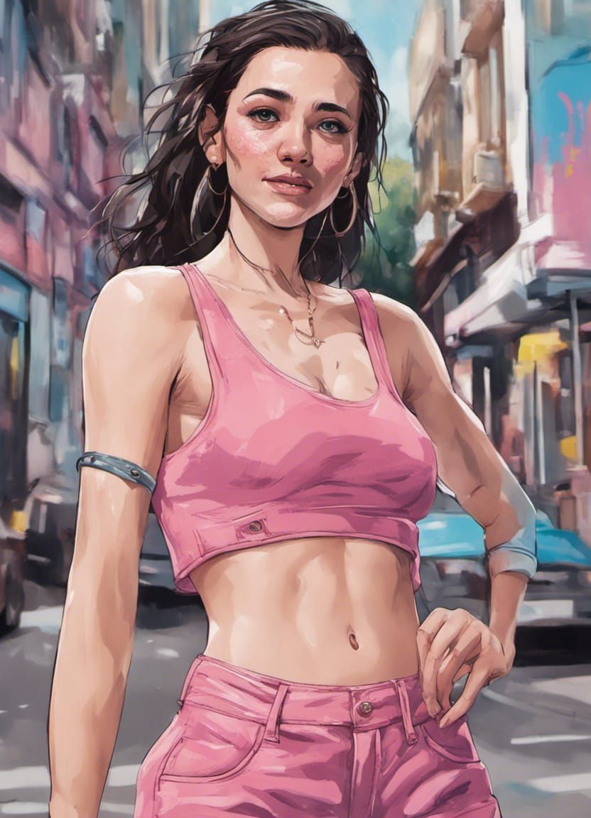 Woman in Pink Top Amidst Graffiti Street Art