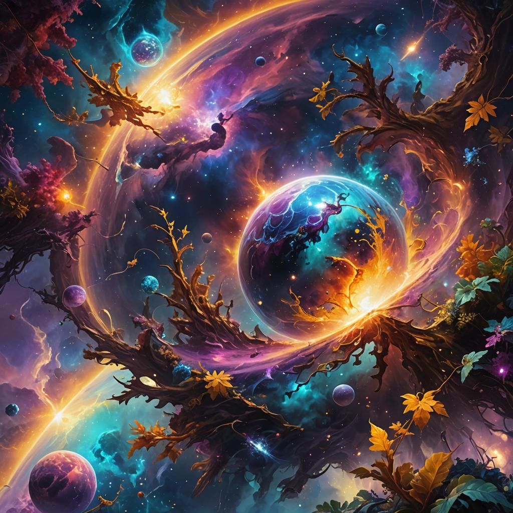 Mystical Planet in Nebula: Fantasy Concept Art